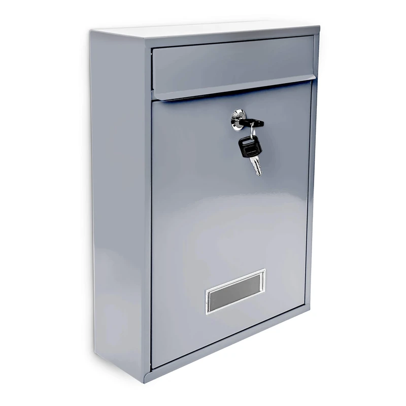 Relaxdays Mailbox/Letterbox made of Metal, Hinged Lid with a Name Plate + 2 Keys, HxWxD: 26.5 x 35 x 8.5 cm, Silver