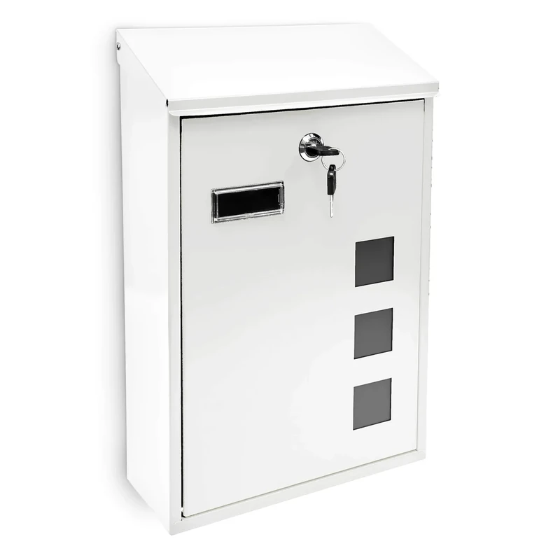 Relaxdays Design Mailbox / Letterbox Metal 4 Colours 3 Viewing Windows 25x40 cm Post Mail Secure, White
