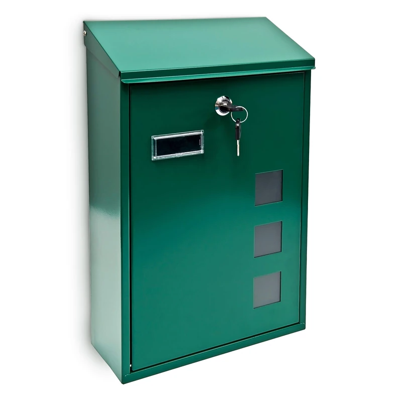 Relaxdays Design Mailbox / Letterbox Metal 4 Colours 3 Viewing Windows 25x40 cm Post Mail Secure, Green