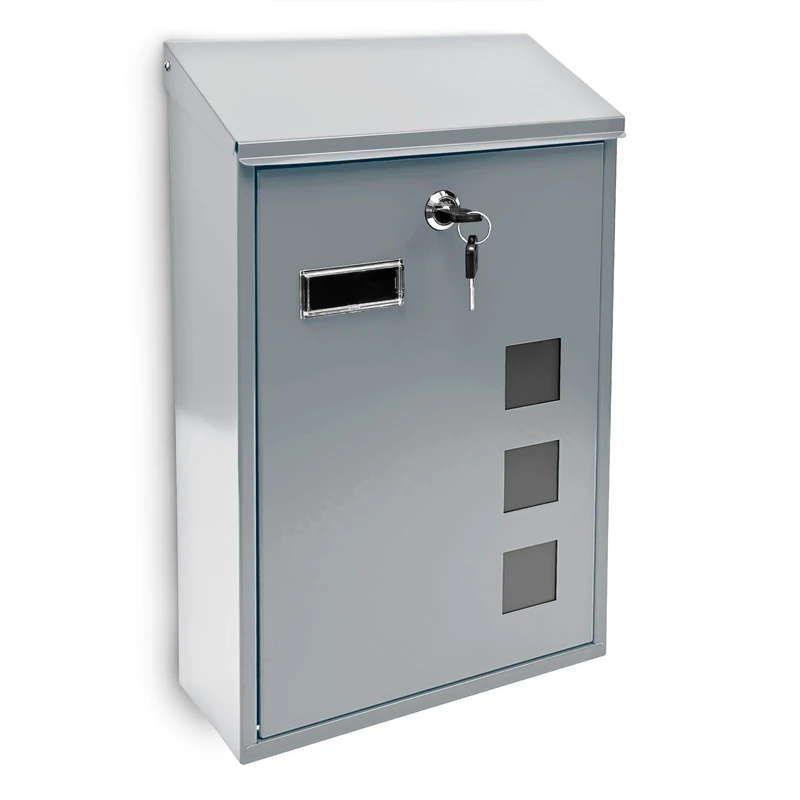 Relaxdays Design Mailbox / Letterbox Metal 4 Colours 3 Viewing Windows 25x40 cm Post Mail Secure, Silver