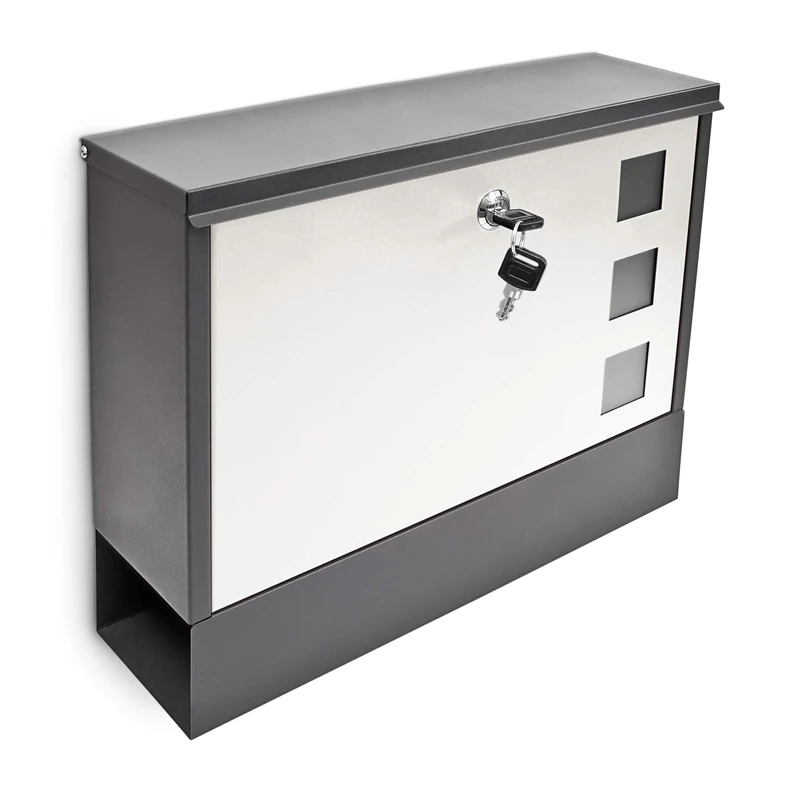 Relaxdays Modern Two Coloured Mailbox Letterbox Lockable with Two Keys and Newspaper Slot, Black-White
