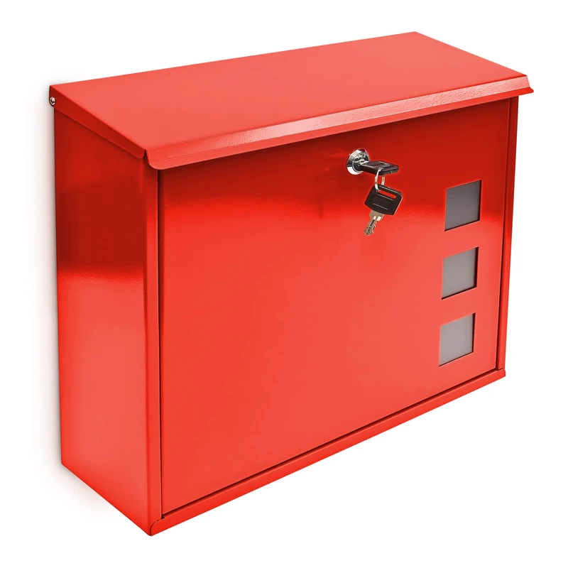 Relaxdays Design Metal Mailbox / Letterbox Window Pattern, Red