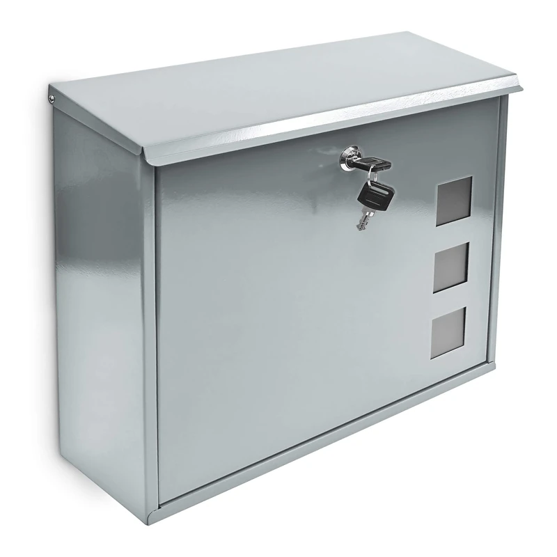 Relaxdays Design Metal Mailbox / Letterbox Window Pattern, Silver
