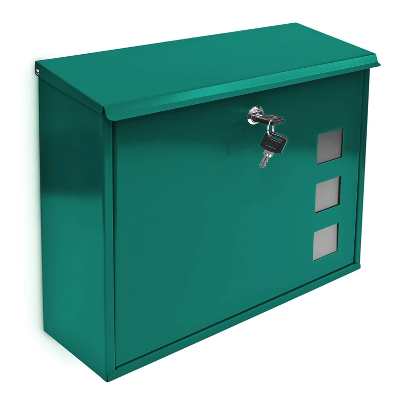 Relaxdays Design Metal Mailbox / Letterbox Window Pattern, Green