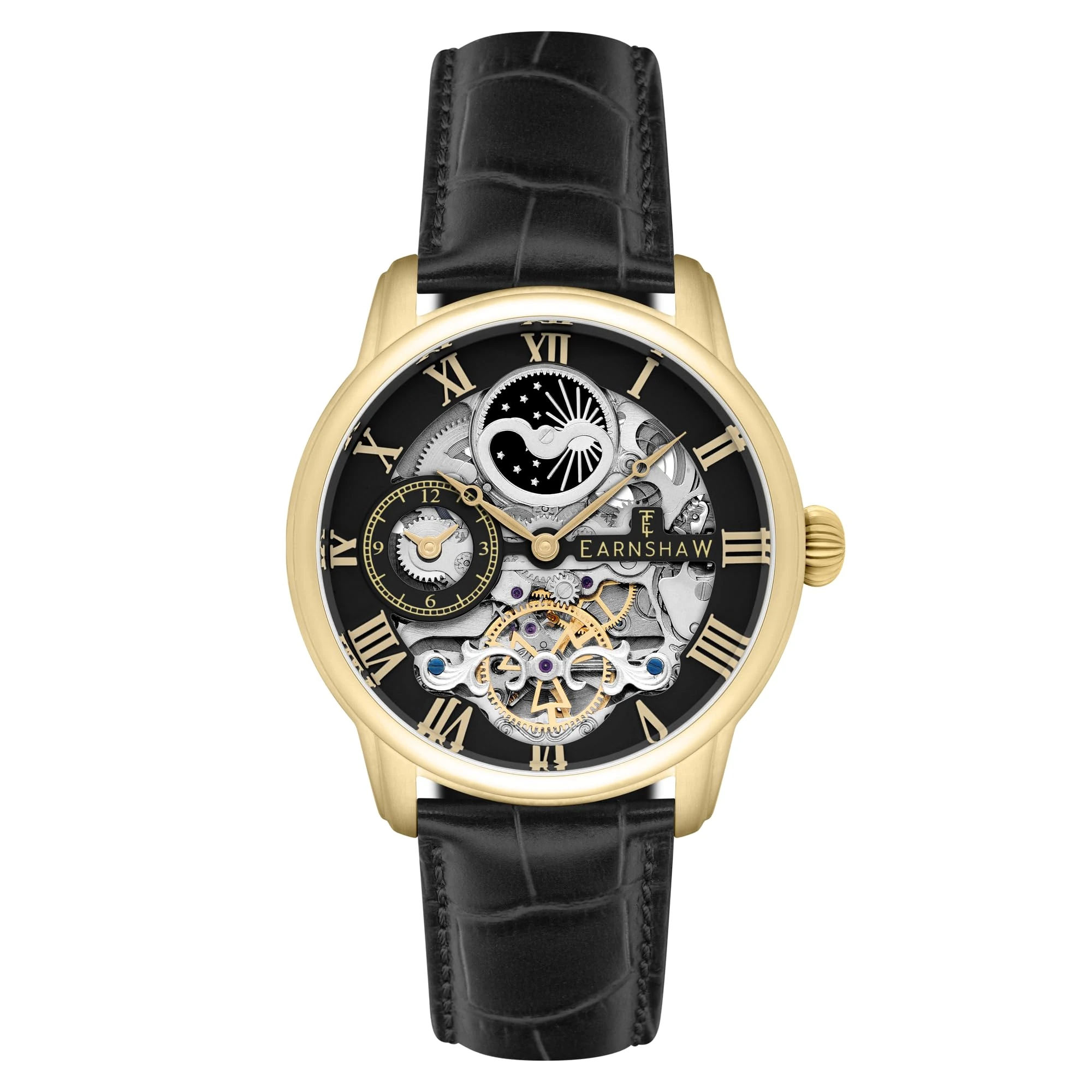 Thomas Earnshaw ES-8006-05 Men Londitude Analogue Automatic Skeleton 2 Hands with Dual Time Black Strap Watch