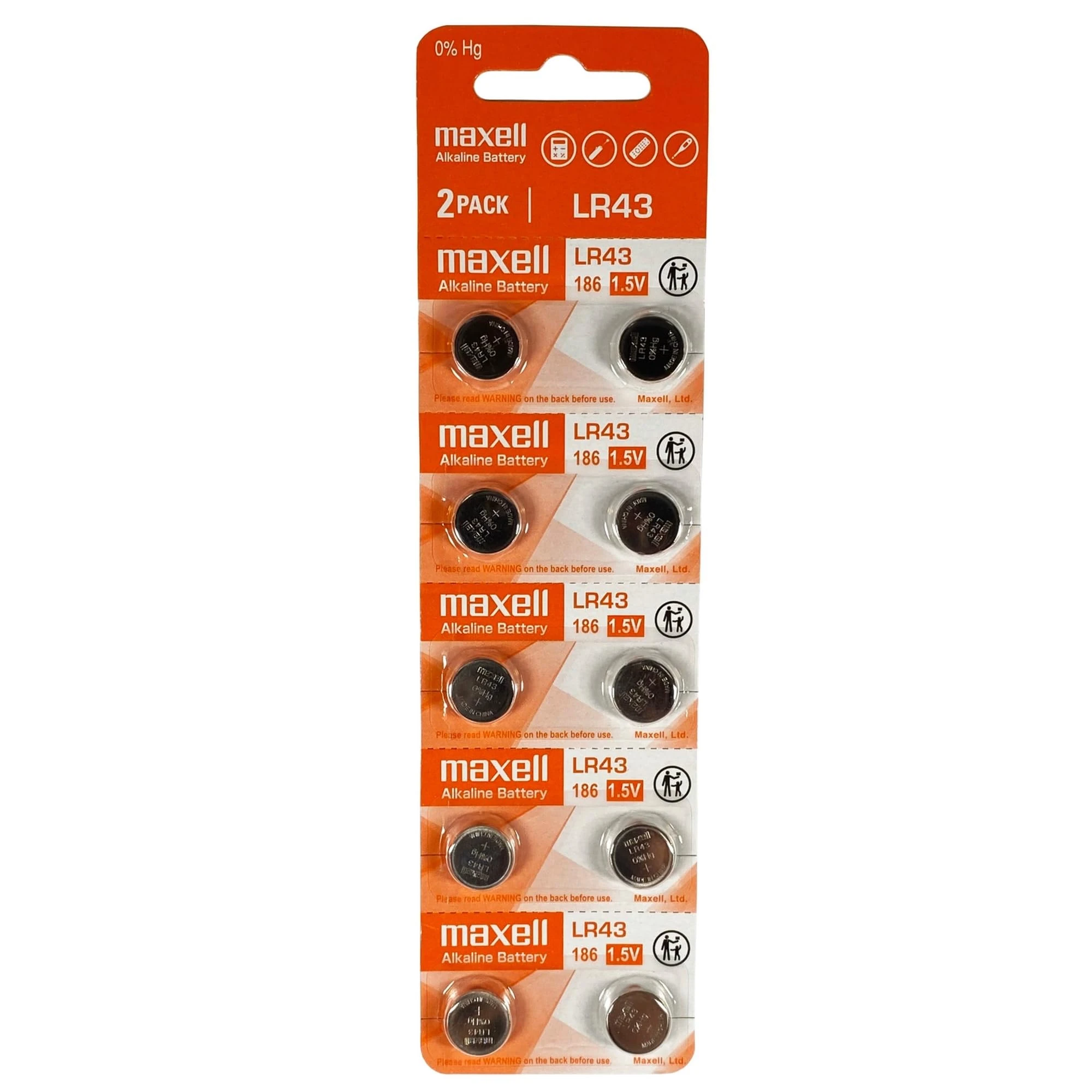 Maxell Pack of 10 LR43 A76 RW82 AG13 V13GA Batteries