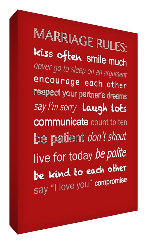Feel Good Art 36 x 24-inch Thick Box Canvas Marriage Rules, Red - Image 1