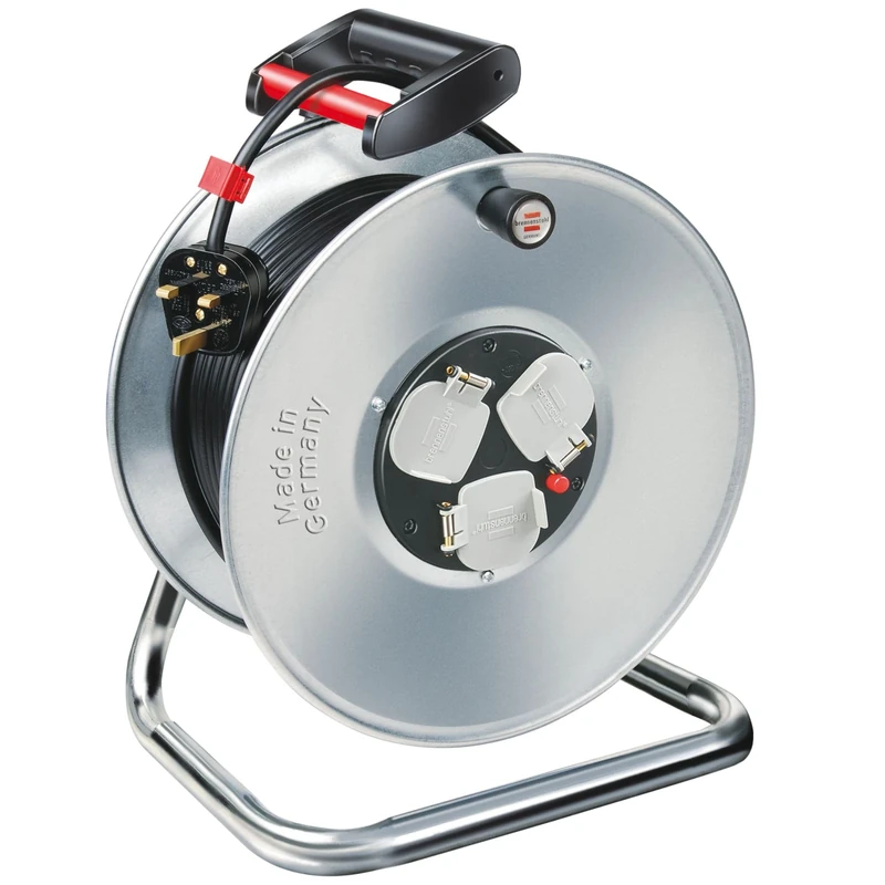 Brennenstuhl Garant 3-way socket cable reel (50m extension cable in black, rust-proof, ergonomic handle, Made in Germany)