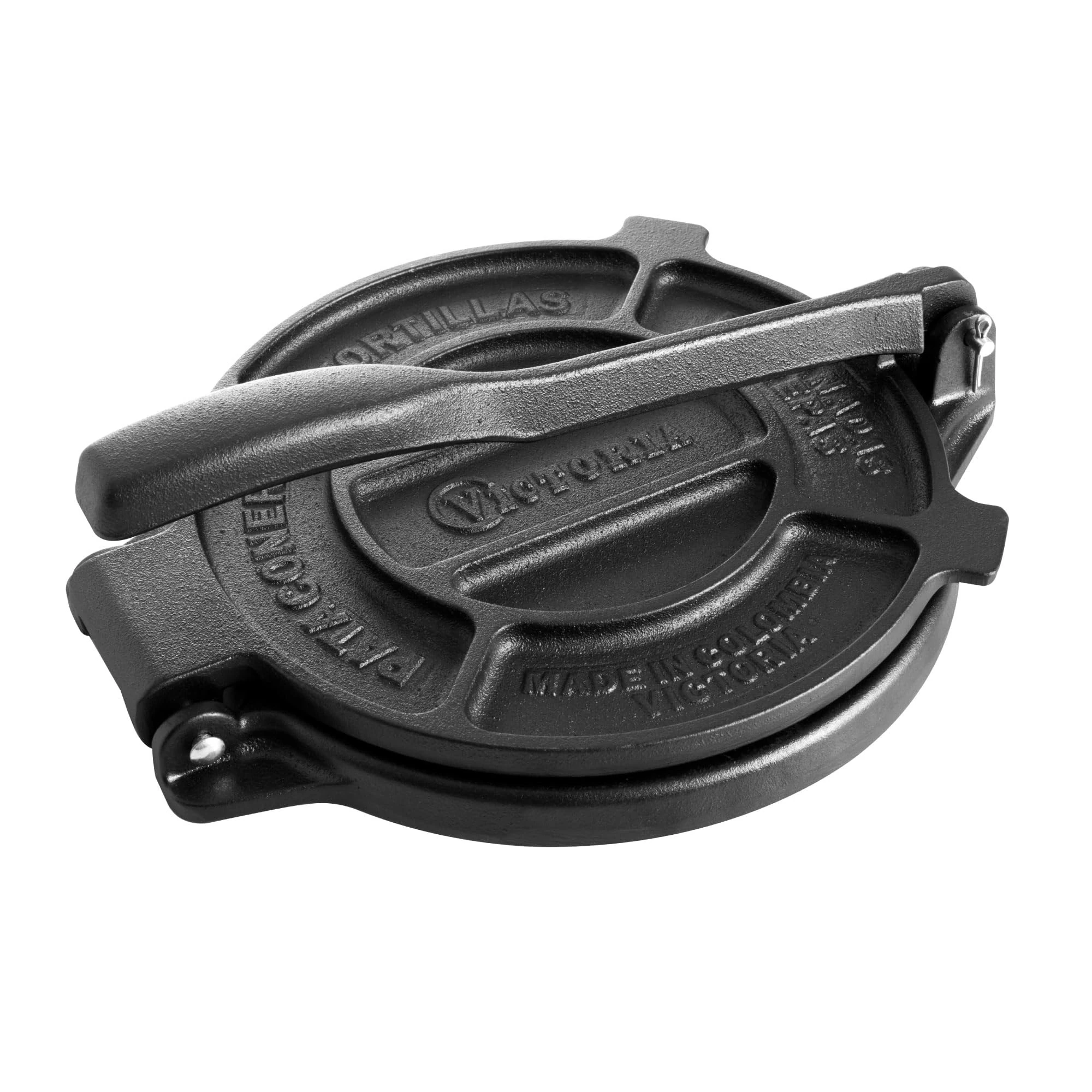 VICTORIA Tortilla Press for Mexican Tortillas Cast Iron Pre-seasoned 16,5 cm, Professional Colombian Pataconera for Making Tacos, Arepas, Quesadillas, Empanadas, Patacones, Roti Maker