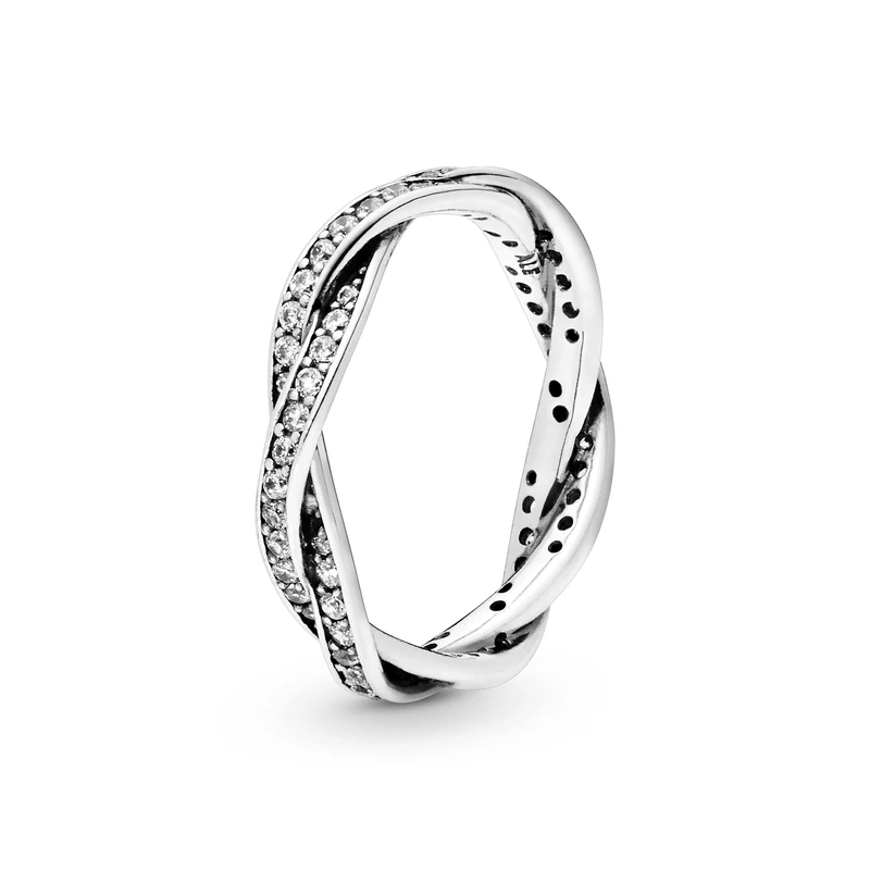 PANDORA Timeless Women's Sterling Silver Twisted Lines Cubic Zirconia Ring, Size 56, No Box