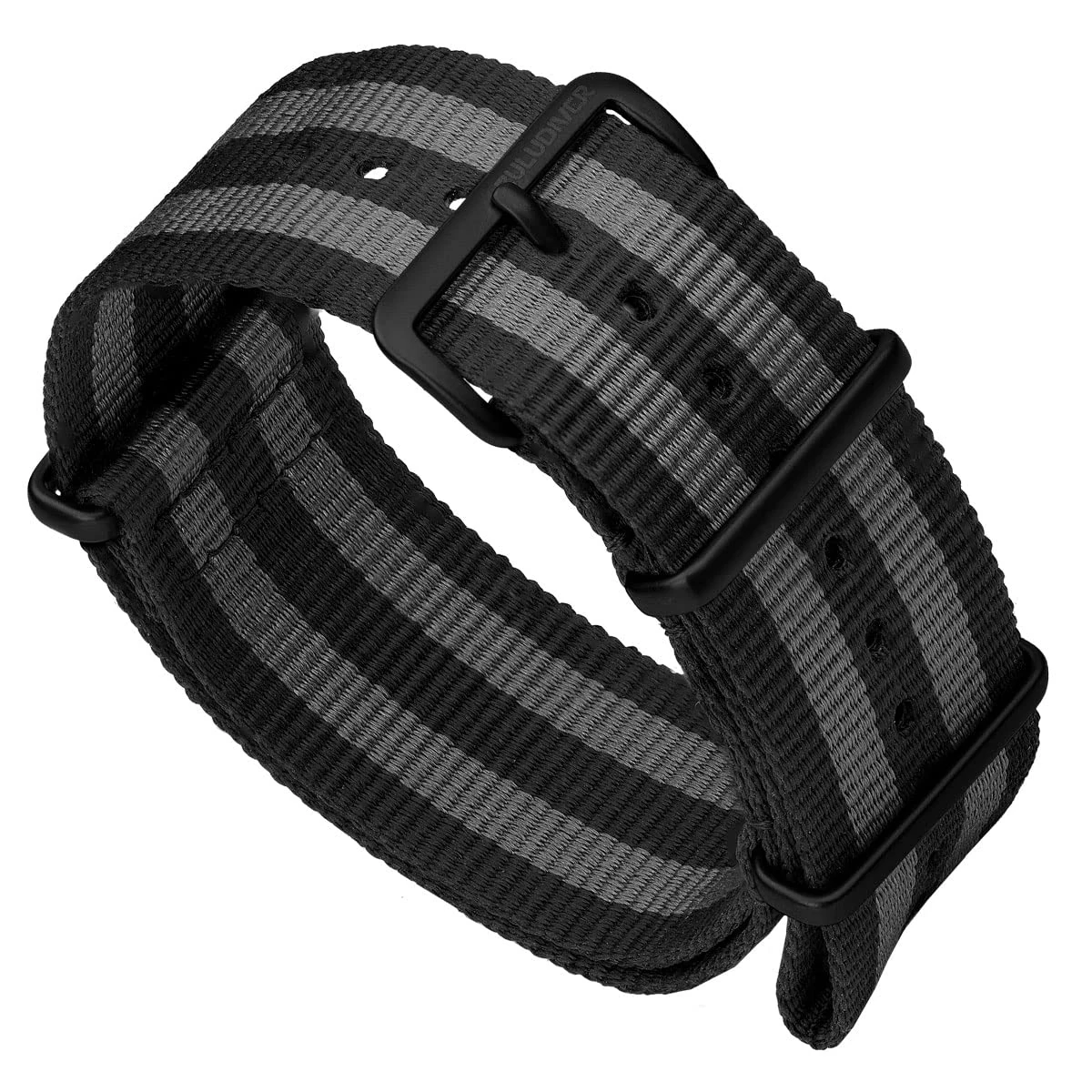 ZULUDIVER Classic Bond 1973 British Military Cadet. Black and Grey Nylon Mens Replacement Watch Strap. Rugged, Quick-Drying and Secure Wristwatch Strap for Outdoor Activities. Black Buckle, 20 mm