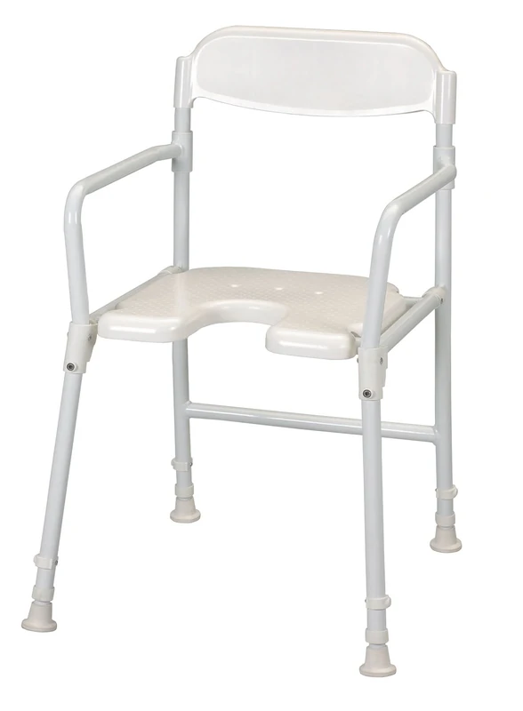 Homecraft White Line Folding Shower Chair, Bathroom Shower Aid, Folding Bath Chair, Plastic Backrest, Personal & Professional Care, Adjustable Seat Height (Eligible for VAT relief in the UK)