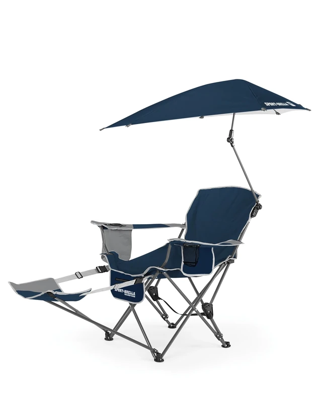 Sport-Brella Recliner Chair: 3-Position Recliner W/Full Coverage Umbrella,Midnight Blue,L x W x H 8.00 x 8.00 x 39.00 Inches