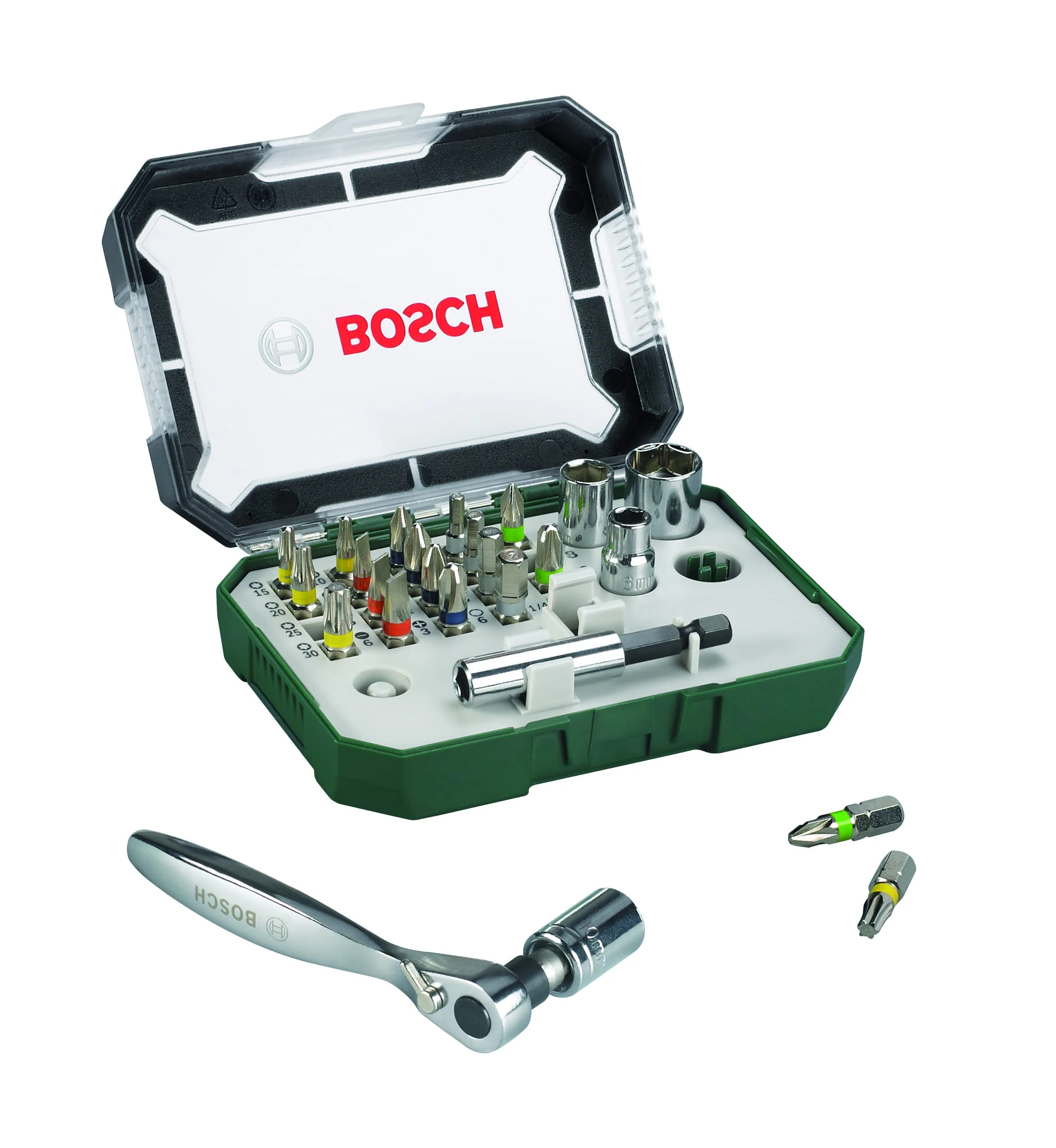 Bosch 26pc. Screwdriver Bit and Ratchet Set (PH-, PZ-, Hex-, T-, S-Bit, Accessories Drill and Screwdriver)