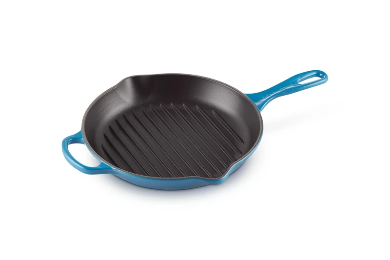 Le Creuset Signature Enamelled Cast Iron Grill Skillet with Helper Handle and Two Pouring Lips, 26 cm, Marseille, 20193262000422
