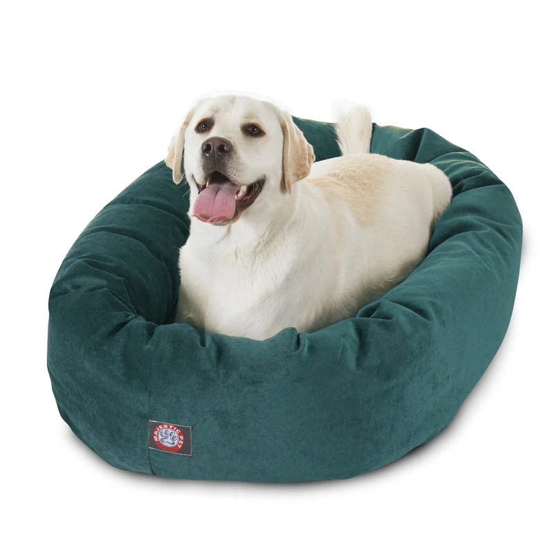 Majestic Pet 40 Inch Micro Velvet Calming Dog Bed Washable 40x29x9 (inch) – Cozy Soft Round Donut Dog Bed with Spine for Head Support - Pet Bed Large – Marine