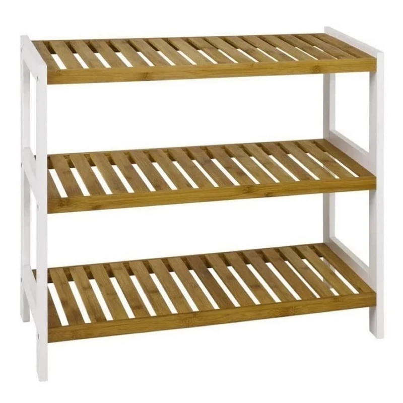 HAKU Möbel Shoe-Rack Nature, White, Bamboo, Mdf - Size: W 70 cm X H 55 cm X D 26 cm, Style: Scandinavian
