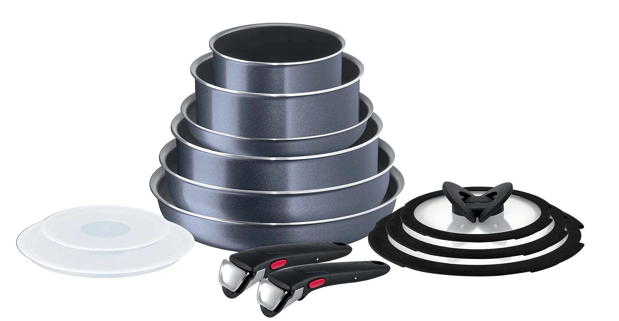 Tefal Ingenio Elegance Pots & Pans Set, 13 Pieces, Stackable, Removable Handle, Space Saving, Non-Stick, Sparkling Grey, L23190AZ