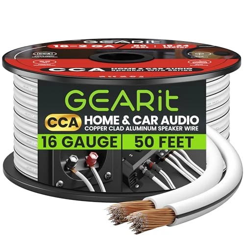 16AWG Speaker Wire, GearIT Pro Series 16 Gauge Speaker Wire Cable (50 Feet / 15.24 Meters) Great Use for Home Theater Speakers and Car Speakers, White