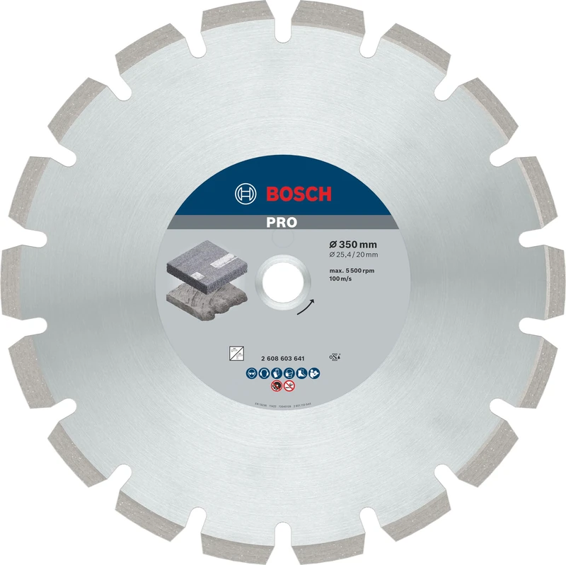 Bosch 2608603641 Diamond Cutting Disc for Asphalt, 0 V, Silver/Grey, 350 x 20 x 25.40 x 3.2 x 12 mm
