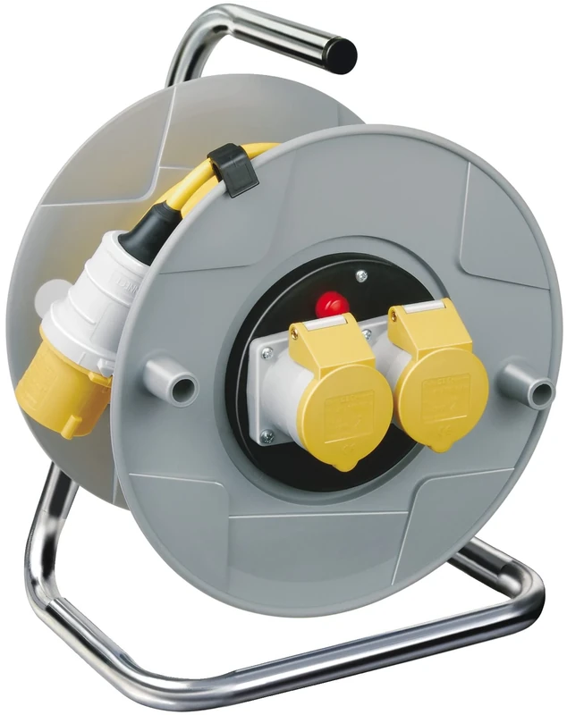 Brennenstuhl Standard 2-socket Cable Reel (25m Extension Lead, IP44, thermal cut-out protection, cable colour: yellow)