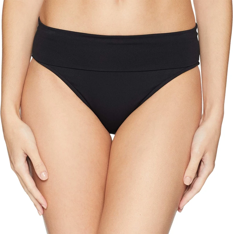 Seafolly Women's Roll Top Pant Plain Bikini Bottoms, Black (Black), 8