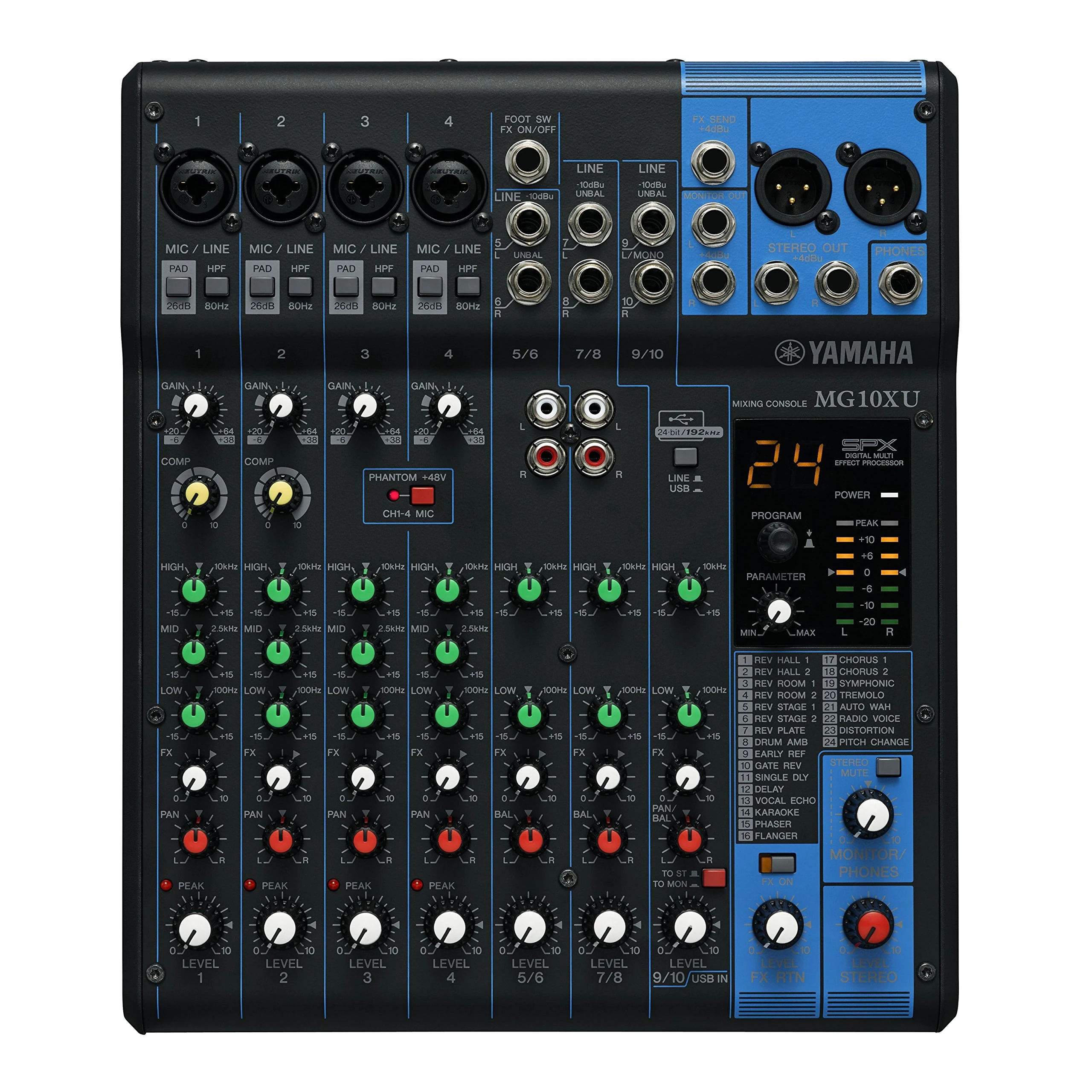 Yamaha MG10XU Mixing Console - Compact mixer with 10 input channels, SPX digital effects, USB audio functions and D-PRE mic preamps