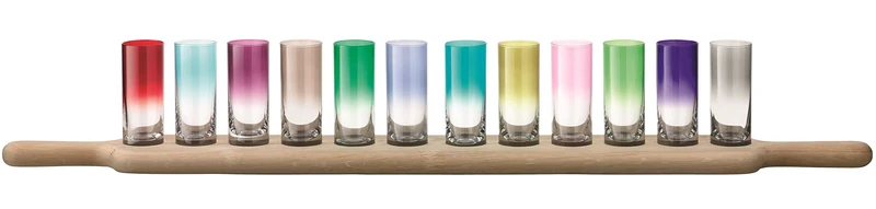 LSA International Paddle Grand Vodka Set & Oak Paddle L77cm Assorted Colours| 1 Unit | Mouthblown & Handmade Glass | Hand Planed Wood | PX07
