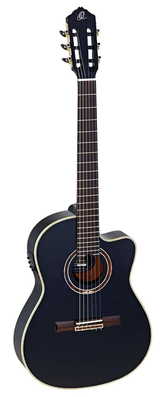 Ortega Guitars Classical Guitar Electro-Acoustic – 4/4, Slim Neck, Thinline Body – Performer Series – Including Gig Bag – Solid Sitka Spruce / Sapele, Black (RCE138-T4BK)