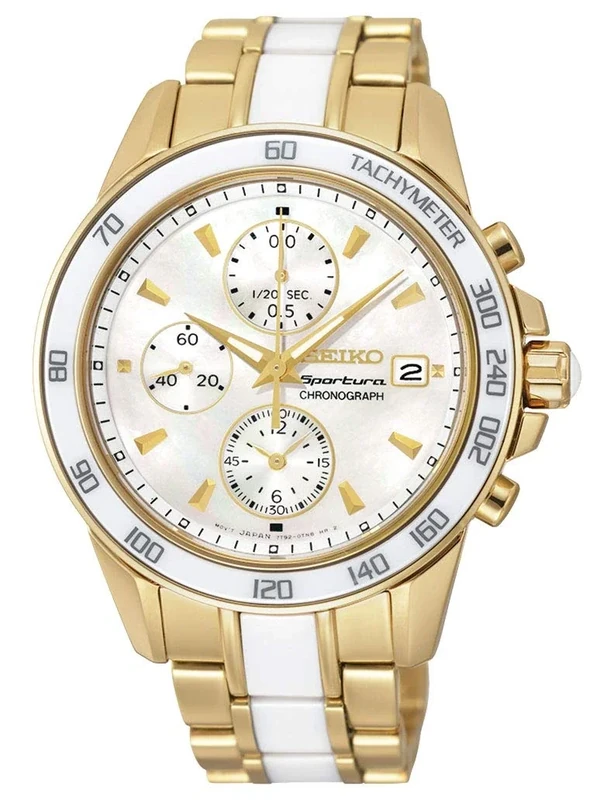 Seiko sportura Womens Analogue Quartz Watch with Stainless Steel Gold Plated Bracelet SNDX02P1