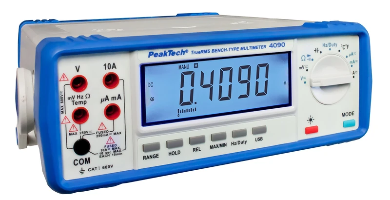 PeakTech Digital-Bench Multimeter, P 4090, TrueRMS, 22.000 Counts, Continuity Tester, USB Interfaces, PC Software, Battery Operation, Measuring Device - CAT I 600 V