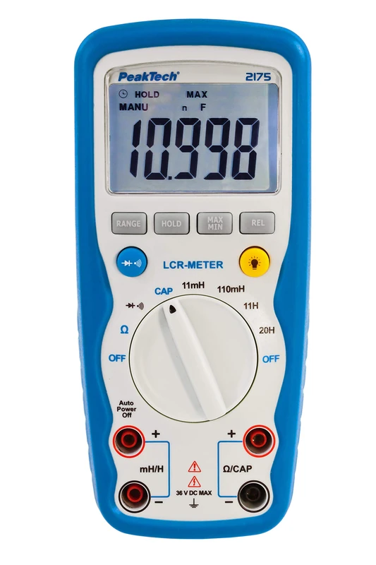 PeakTech 2175 - LCR Meter, Capacitance, Inductance, 11000 Counts, Illuminated 4 1/2 Digit LCD Display, IP67 Waterproof, Digital Multimeter, Ammeter, Continuity Tester, Data Hold, Modern Design