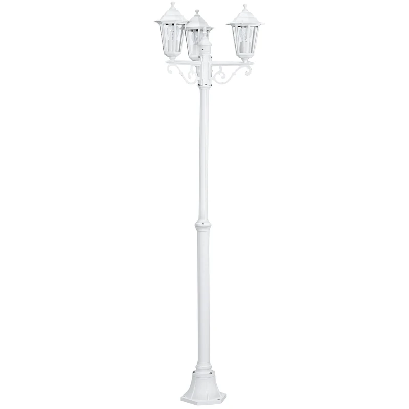 Eglo Laterna 5 Lamppost, 3-Flame Victorian Style Outdoor Lantern, White Cast Aluminium and Glass Garden and Driveway Lighting, E27 Socket, IP44
