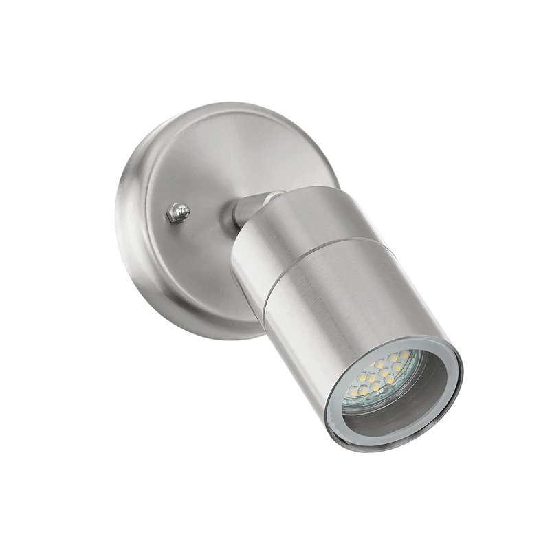 Eglo Stockholm 1 LED Outdoor Wall Light, Silver-Coloured Stainless Steel and Glass External Porch Spotlight, GU10, IP44