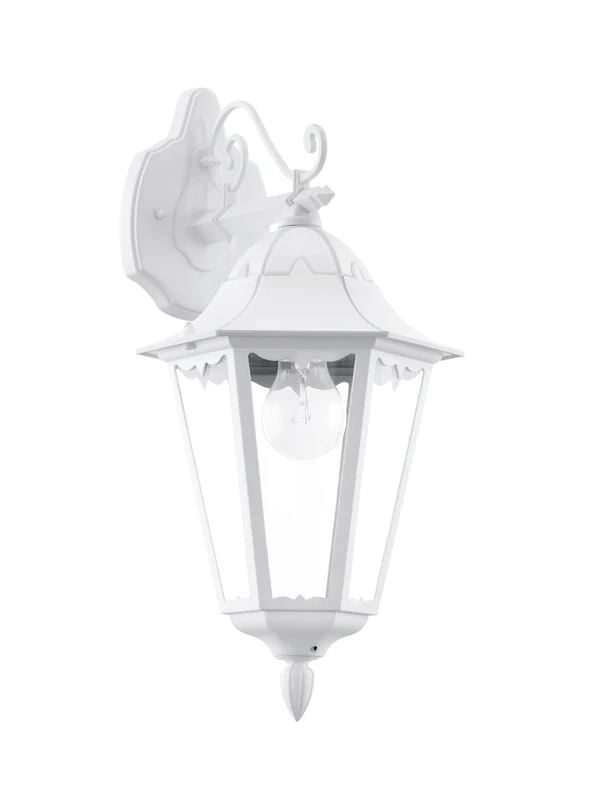 Eglo Outdoor Wall Light Navedo, External Porch Lighting, Lantern Made of White cast Aluminium and Glass, downlighting Outside lamp, E27 Socket, IP44