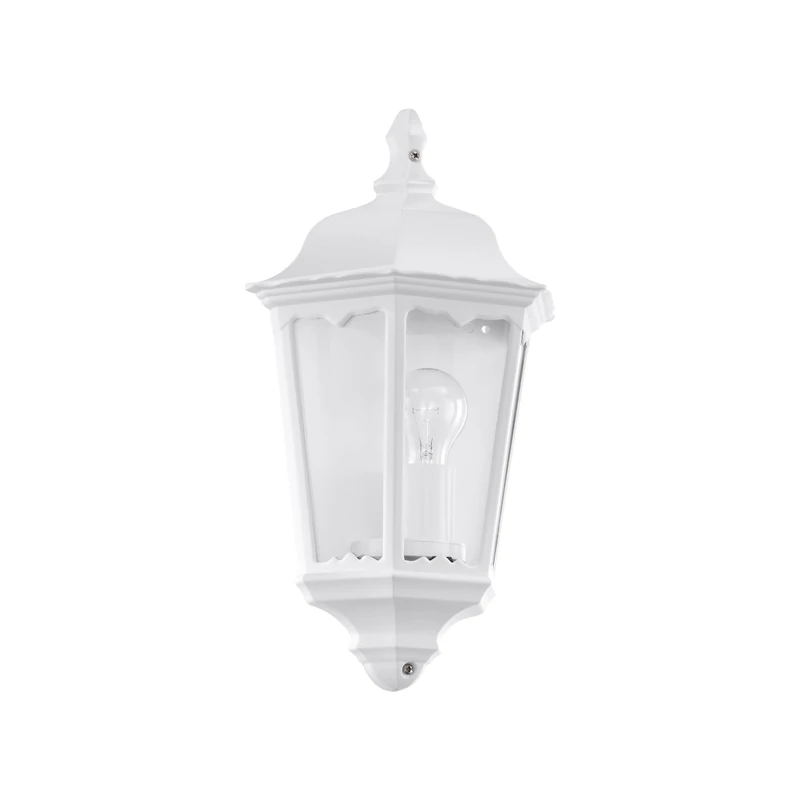 Eglo Navedo Outdoor Wall Lamp, Exterior Porch Light, White Cast Aluminium and Glass Lantern, Flush Mount External Lighting, E27 Socket, IP44