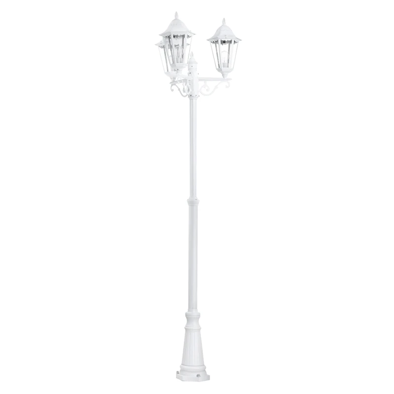 Eglo Outdoor lamp Post Navedo, 3 lamp Victorian Style Outside Lighting, Garden and Driveway Light Made of cast Aluminium and Glass, White Lantern, E27 Socket, 87 inches, IP44