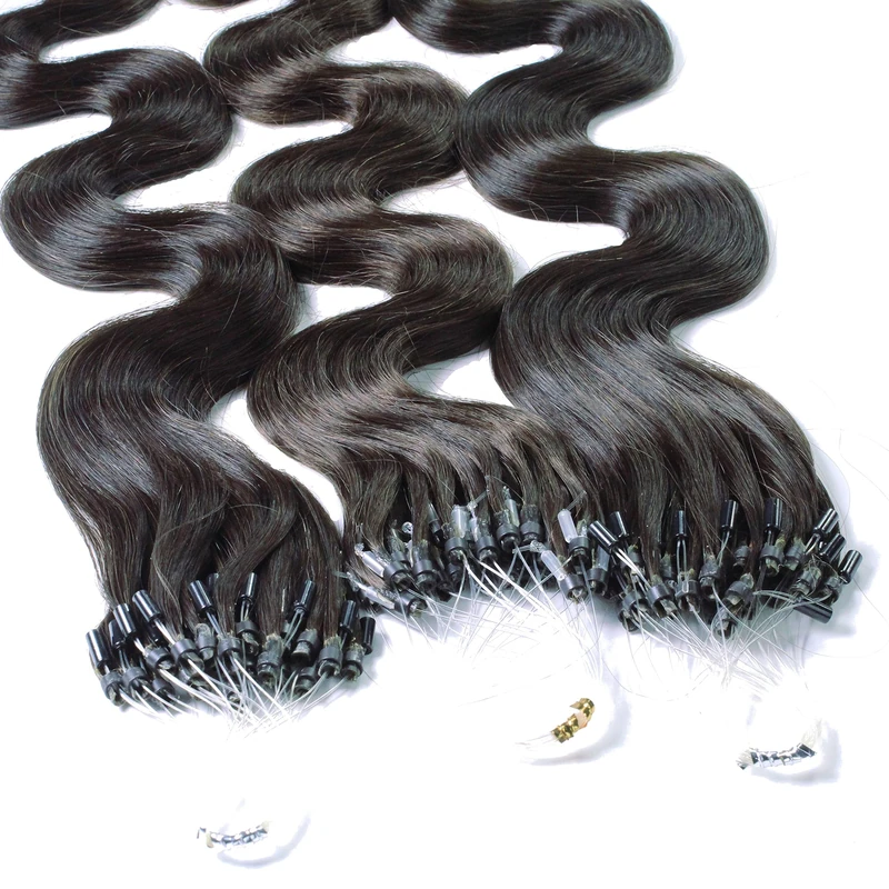 Hair2Heart 200 x 0.5g Microring Loop Extensions, - 16", colour #1 black, wavy - Image 1