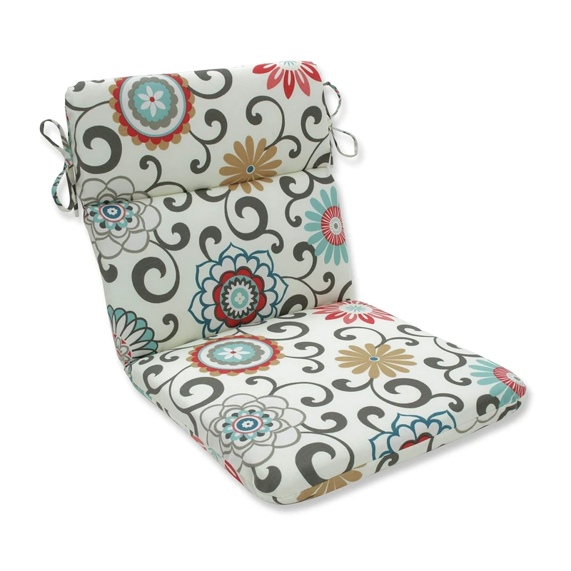 Pillow Perfect Outdoor Pom Pom Play Peachtini Rounded Corners Chair Cushion