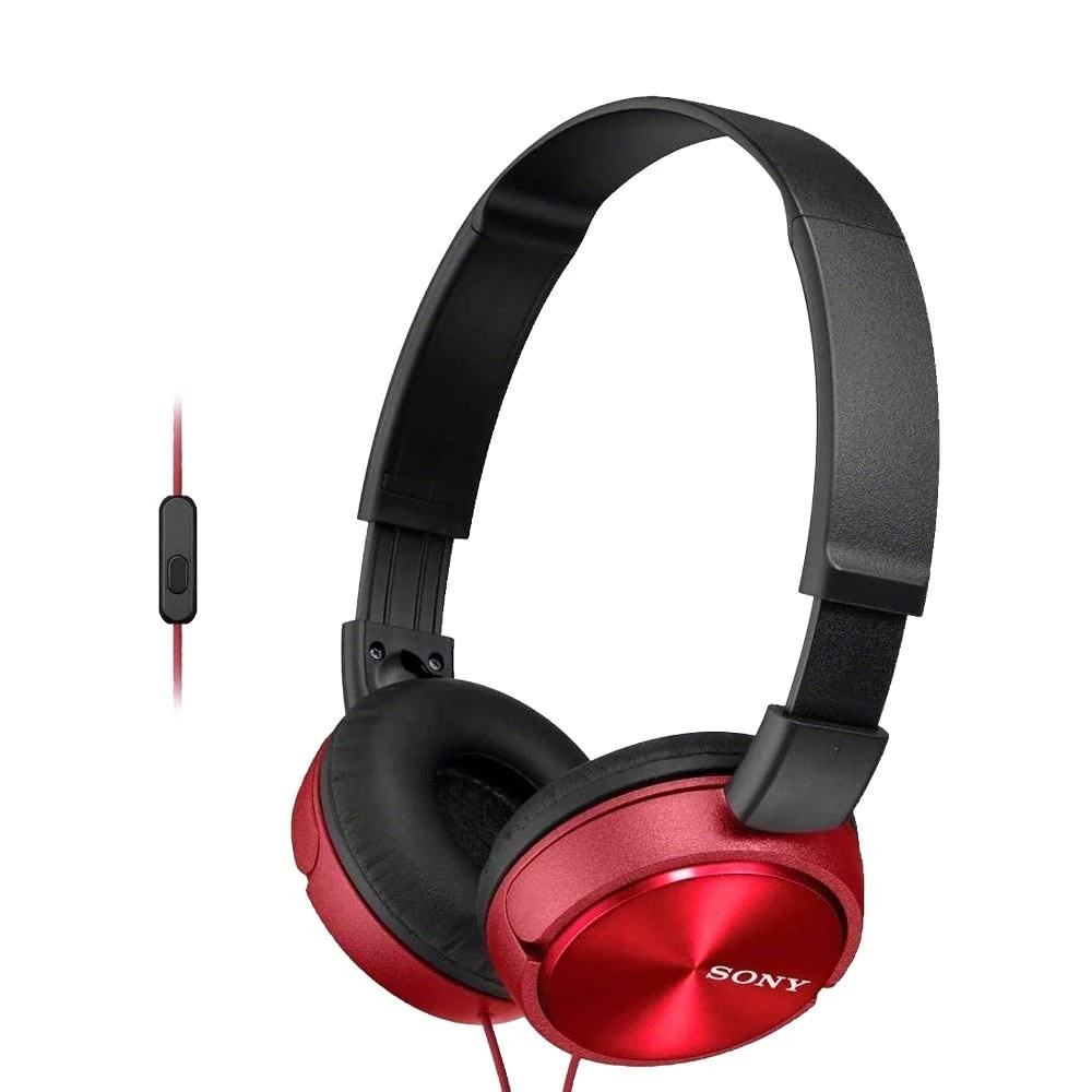 Sony MDR-ZX310AP On-Ear Overhead Wired Headphones with Microphone, Swivel Fold, 3.5mm Headphone Jack - Metallic Red