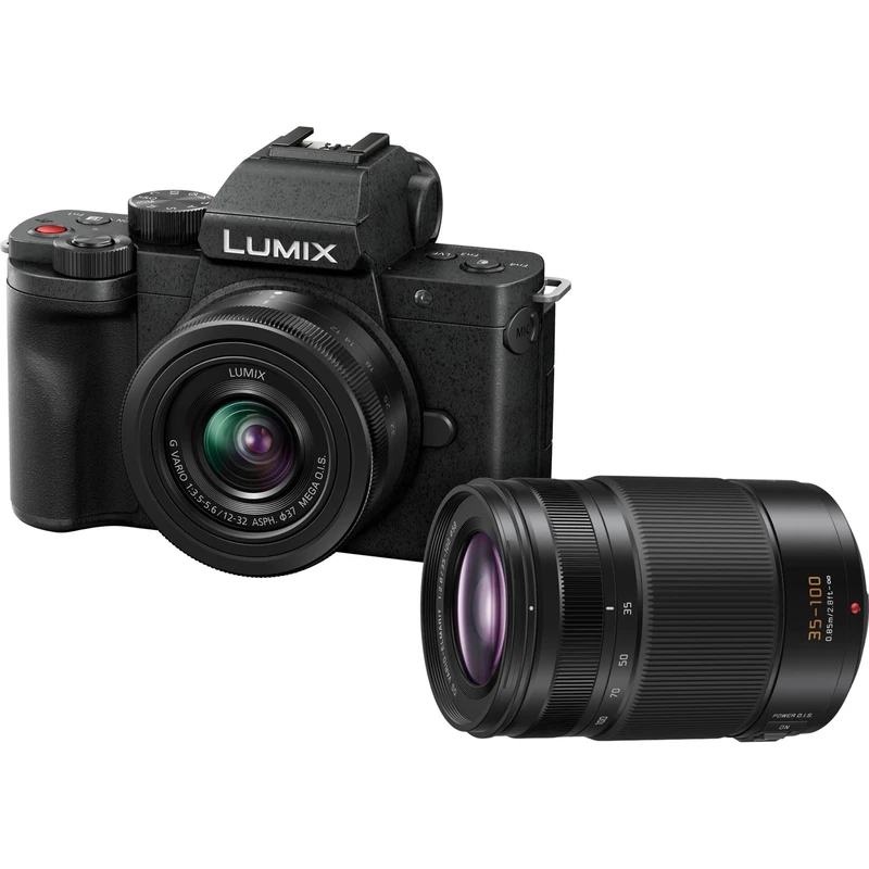 Panasonic Lumix DC-G100DWEGK Micro Four Thirds Mirrorless Camera with Lumix G Vario 12-32mm F3.5-5.6 and 45-150mm F4-5.6 Lenses, 20.3 MP, 4K 30p Video and FHD 60, Library Angle Monitor Bra, USB-C,