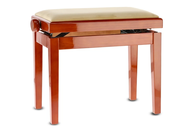 GEWA Piano Bench Deluxe, Solid Wood, Height Adjustable, High Gloss Cherry