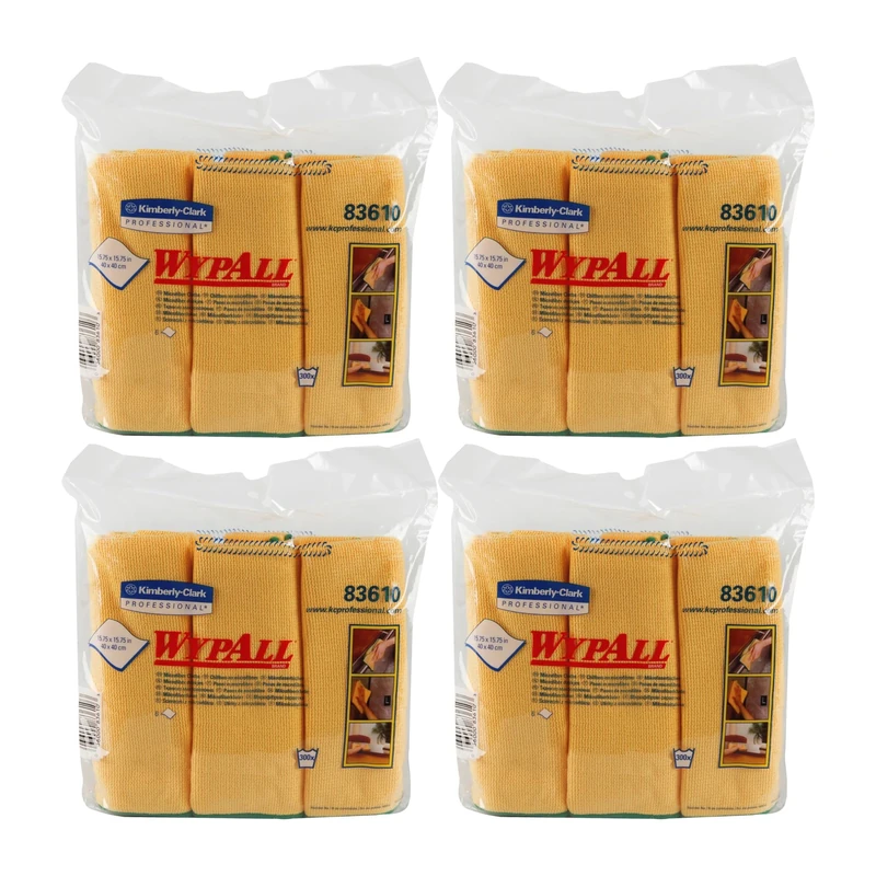 WypAll Microfibre Cloths 8394-4 carry packs x 6 yellow, 40 x 40cm cloths, yellow (24 total)