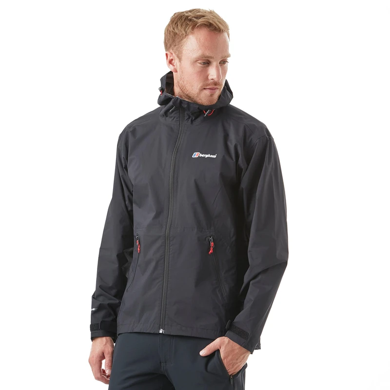 Berghaus Men’s Stormcloud Waterproof Jacket with Adjustable Hood and Drawcord Hem, Breathable, Lightweight & Durable Technical Raincoat (UK, Alpha, S, Regular, Regular, Black)