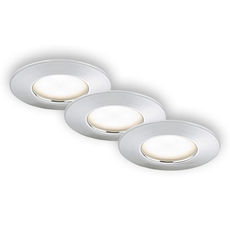 Briloner Round Mounting Depth LED Downlight, Chrome, Integrated, 5 W, 230 V, Set of 3