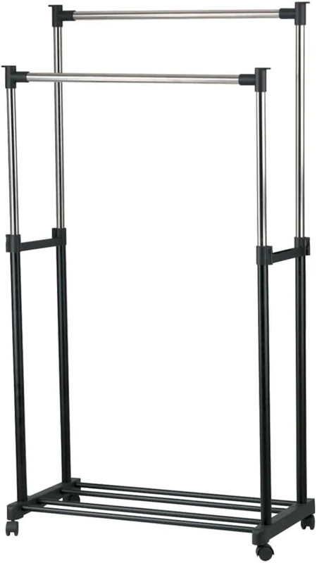 MSV Rolling Clothes Rack with Double Bars, Silver - Image 1