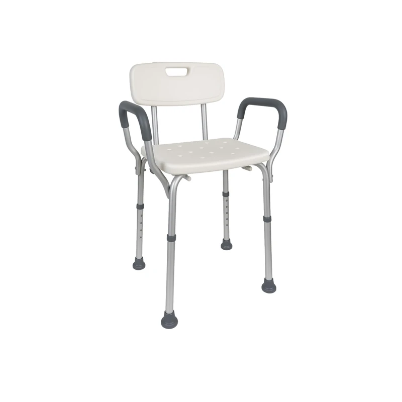 Mobiclinic®, Bath and Shower Stool, Orthopaedic Shower Chair, Perching Stool, Height-Adjustable, Non-Slip Rubber Tips, Armrests and Backrest, Lightweight, Puerto