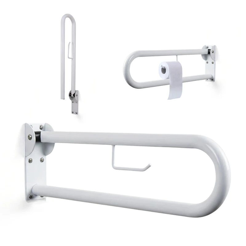 Mobiclinic Foldable Double Bath Safety Grab Bar, with Toilet Paper Holder, Model: Arco