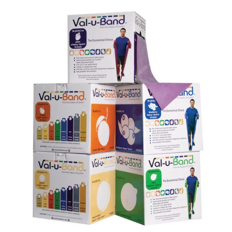 CanDo Val-u-Band Resistance band / training band / gymnastics band - SET of 5, 45 m each (very very light - strong) - alternative to dumbbells