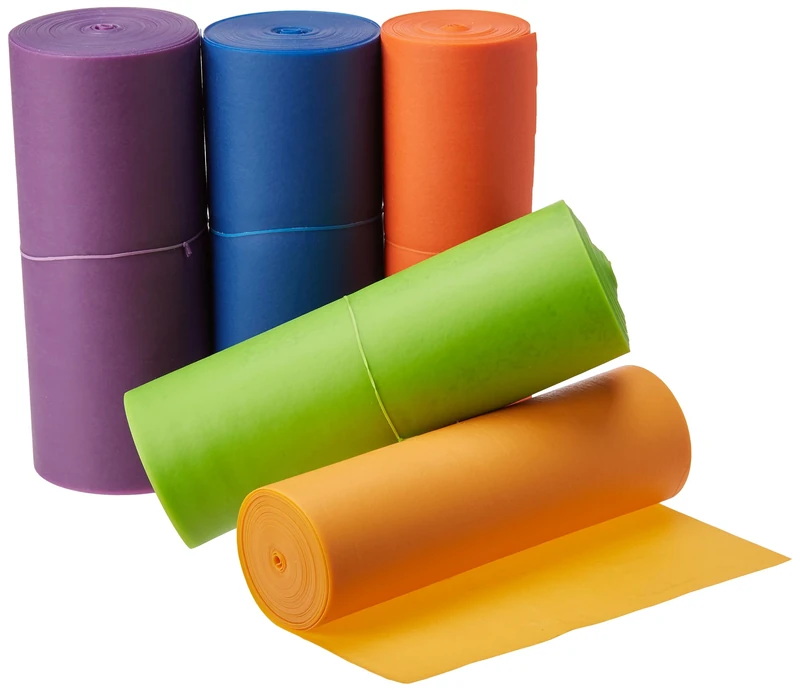 CanDo Val-u-Band Resistance band LATEX-free SET / training band / gymnastics band - SET of 5, 5.5 m each (very very light - strong) - alternative to dumbbells